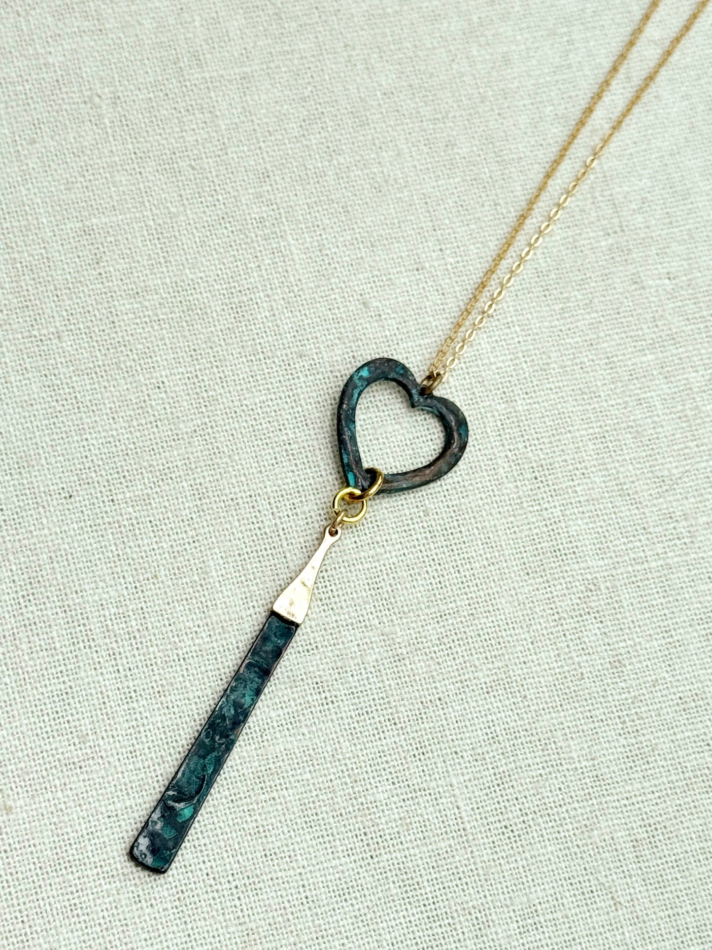 Gracie Rose Designs - Matte Gold Patina Heart & Bar Pendant Necklace