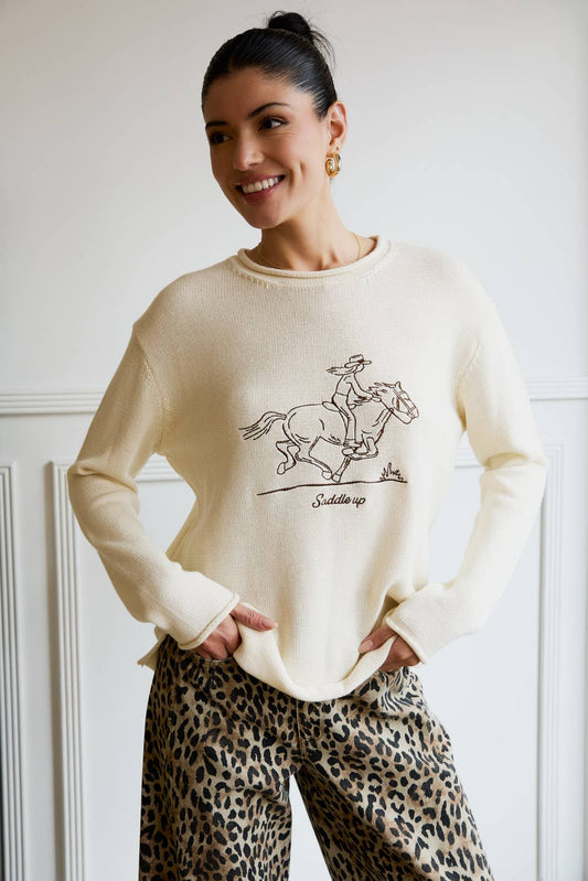 Sunday Edition Saddle Up Graphic Sweater - L