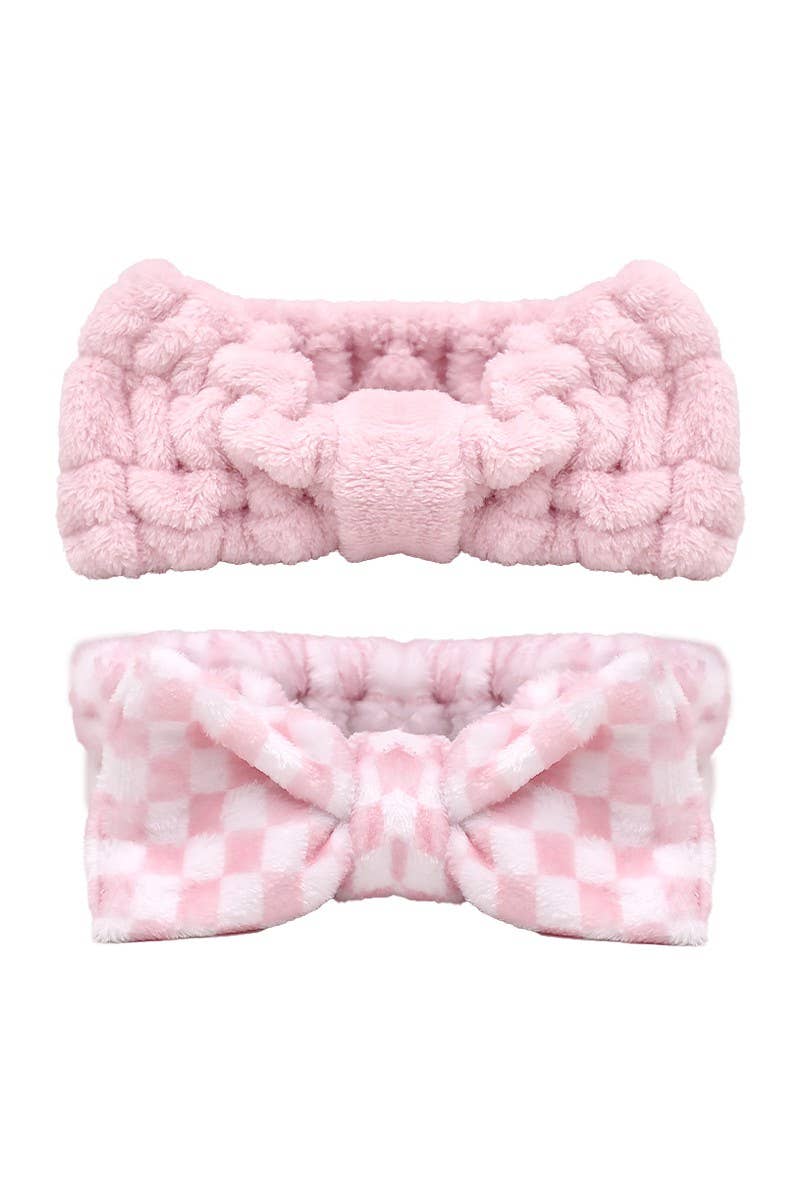 CALA Plush Headband Pink and White Checkered
