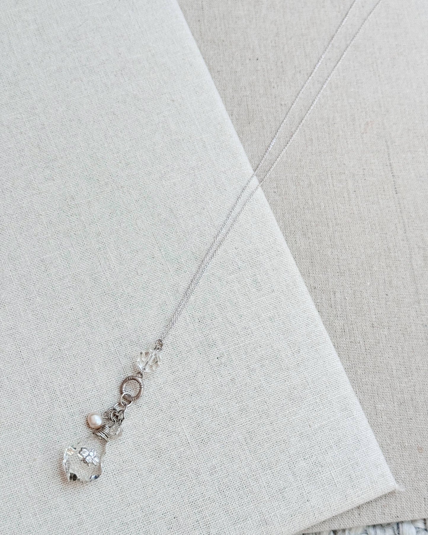 Gracie Rose Designs - Silver & Crystal Freshwater Pearl Bumblebee Long Necklace