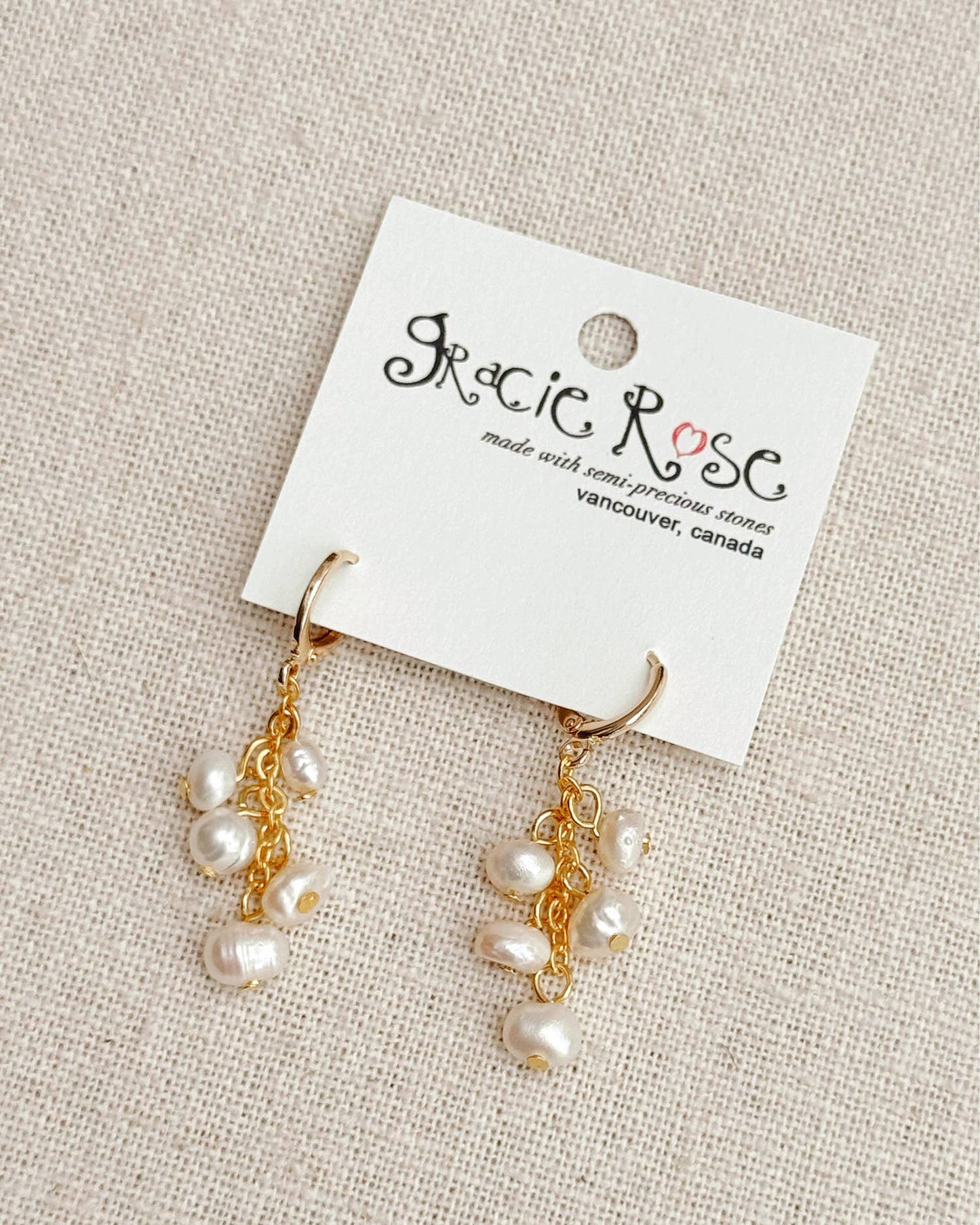 Gracie Rose Designs - Freshwater Pearl Tassel Drop Gold Huggie Earrings
