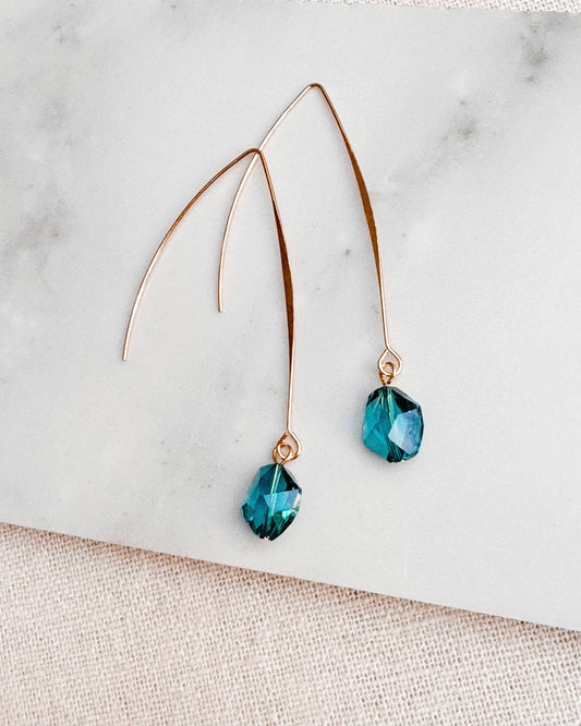 Gracie Rose Designs - Blue Zircon Swarovski Crystal Long Thread Through Earrings