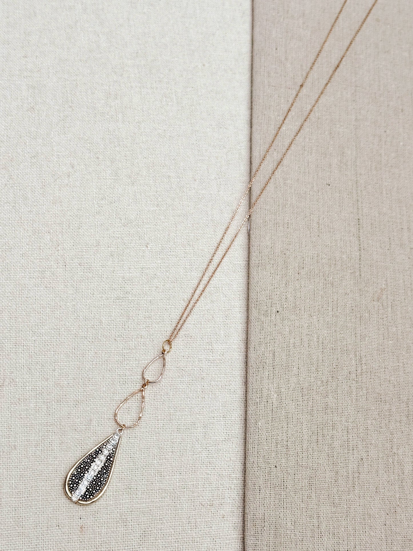 Gracie Rose Designs - Gold & Silver Rhinestone Textured Pendant Long Necklace
