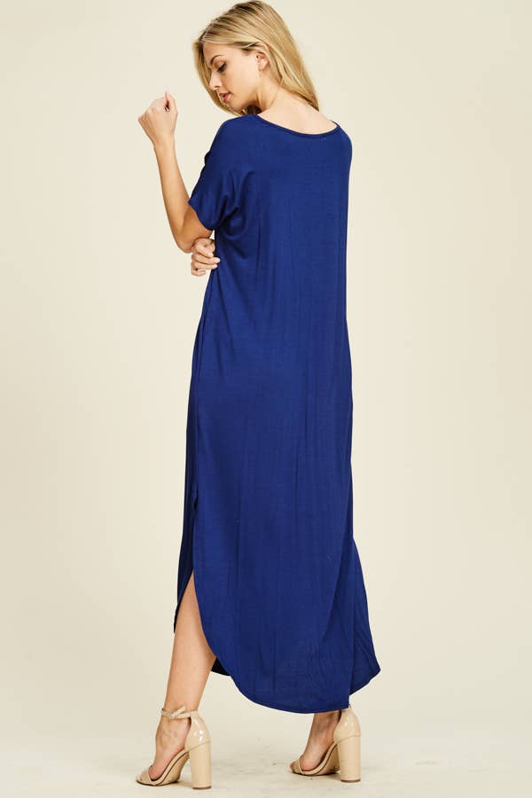 BOMBOM - SOLID MAXI DRESS WITH SIDE POCKETS ESTATE BLUE