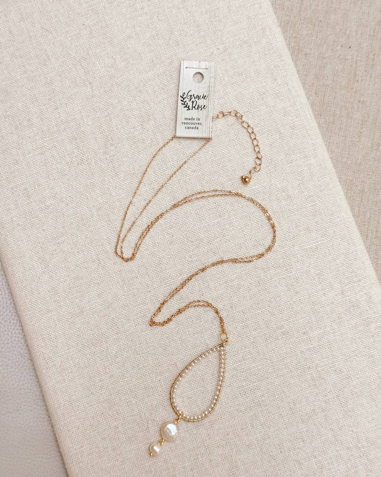 Gracie Rose Designs - Gold Teardrop Freshwater Coin Pearl Pendant Necklace