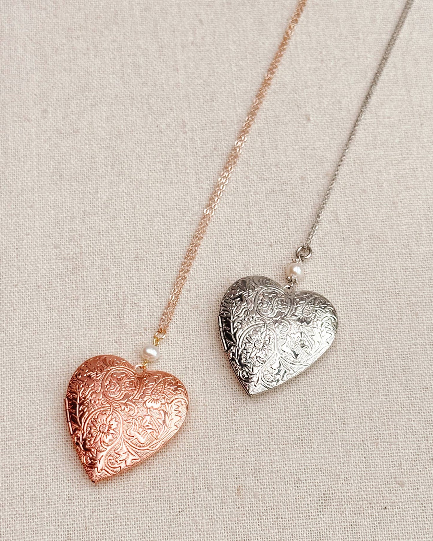 Gracie Rose Designs - Large Silver Heart Locket Freshwater Pearl Necklace