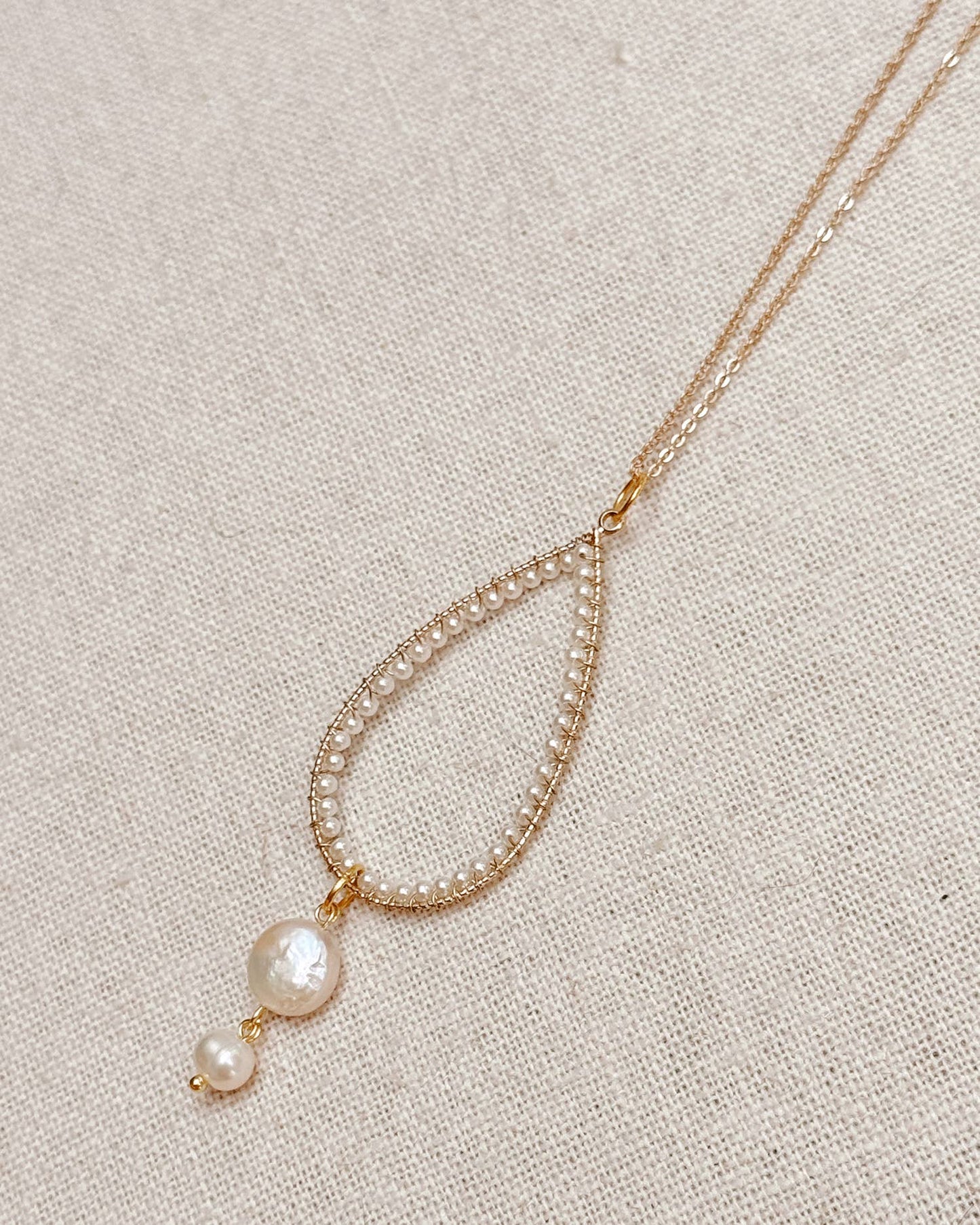Gracie Rose Designs - Gold Teardrop Freshwater Coin Pearl Pendant Necklace