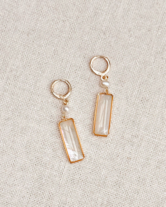 Gracie Rose Designs - Gold Freshwater Pearl Shell Mother of Pearl Drop Earrings