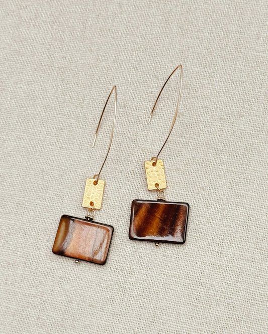 Gracie Rose Designs - Brown Mother of Pearl Shell Gold Textured Drop Earrings