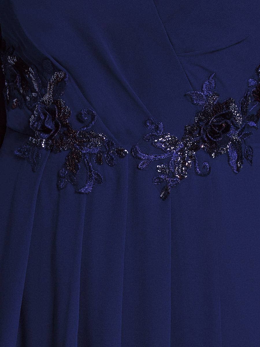 Ever-Pretty - Elegant Lantern Sleeve Midi-Length Evening Dresses