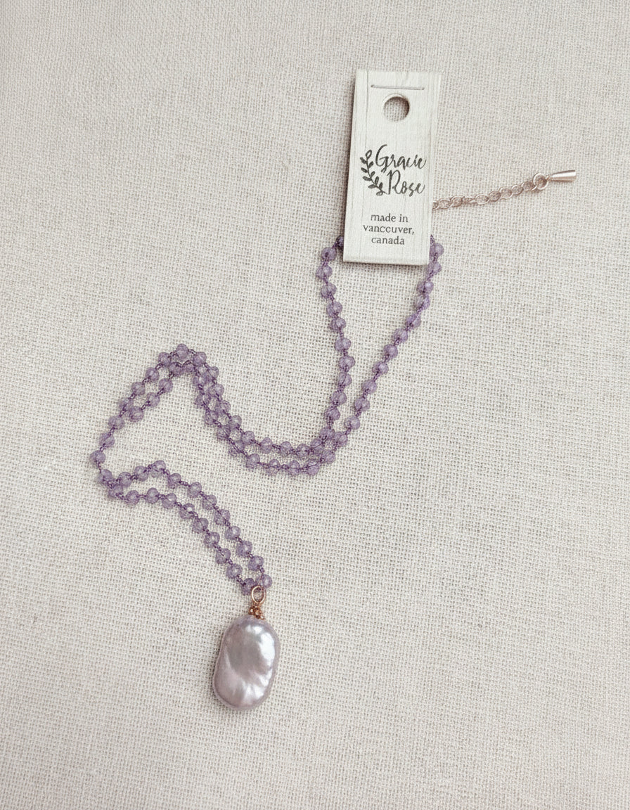 Gracie Rose Designs - Iridescent Mauve Baroque Pearl Pendant Necklace