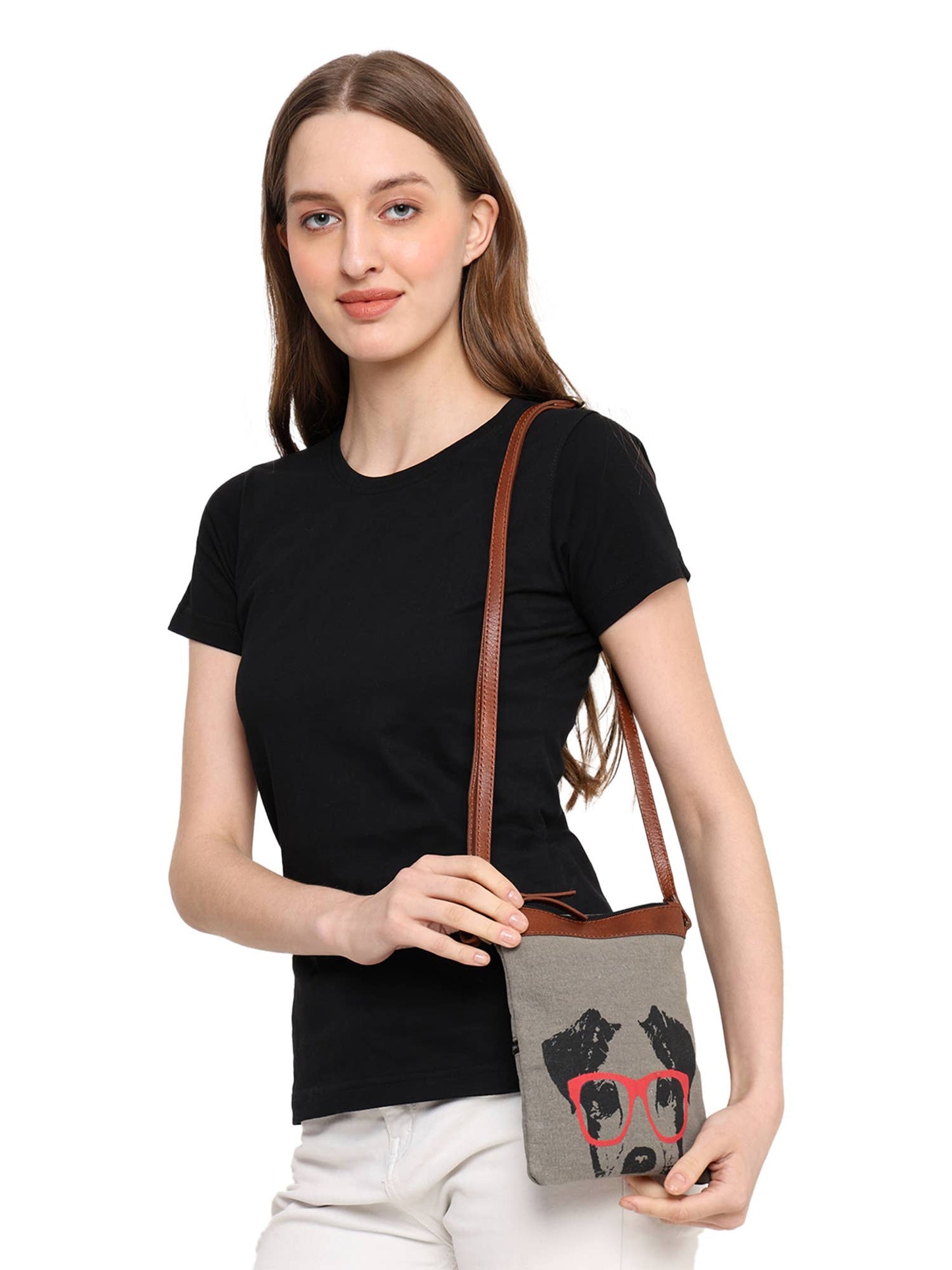 Mona B. - Dog Up-Cycled Original Leather Canvas Crossbody Bag