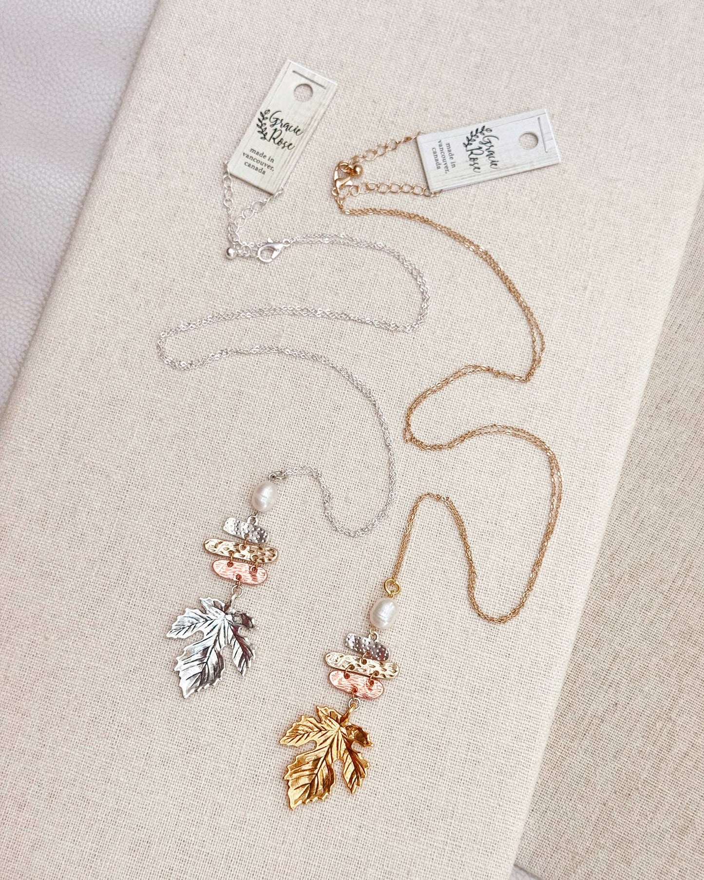 Gracie Rose Designs - Maple Leaf Pearl Pendant Necklace