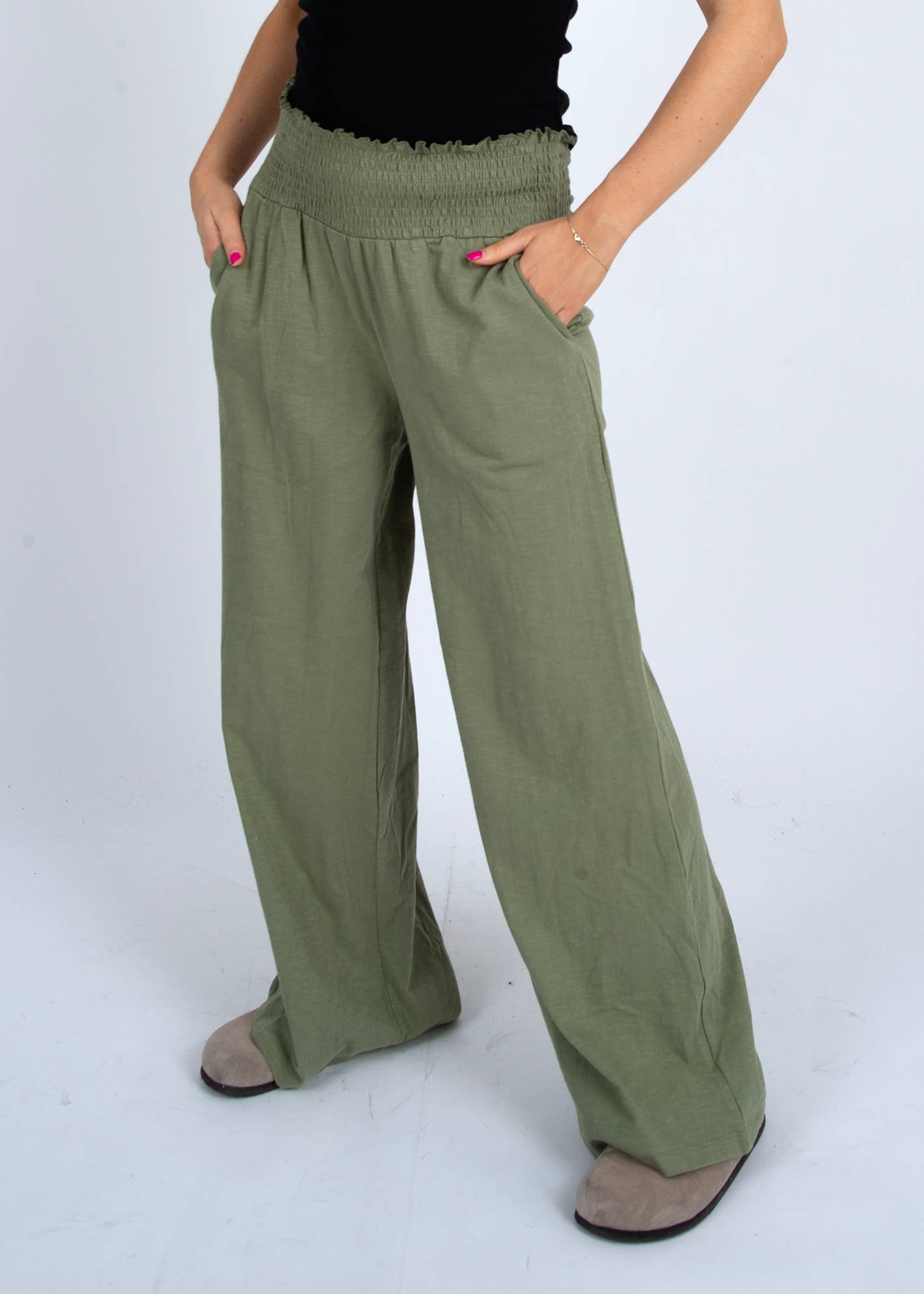 RD Style - TEDDY RUCHED WAISTBAND PANTS