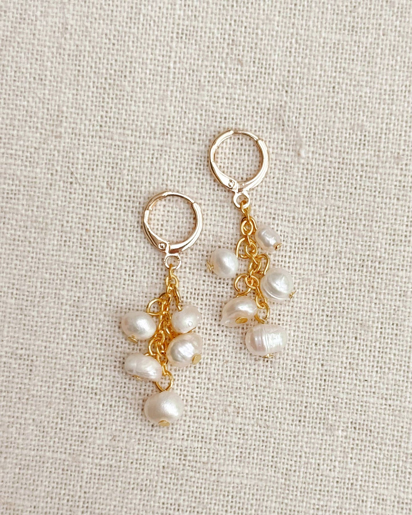 Gracie Rose Designs - Freshwater Pearl Tassel Drop Gold Huggie Earrings