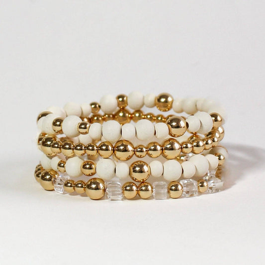 La-a SOLE - Stretch Bracelet | Layered. White & Gold Beads
