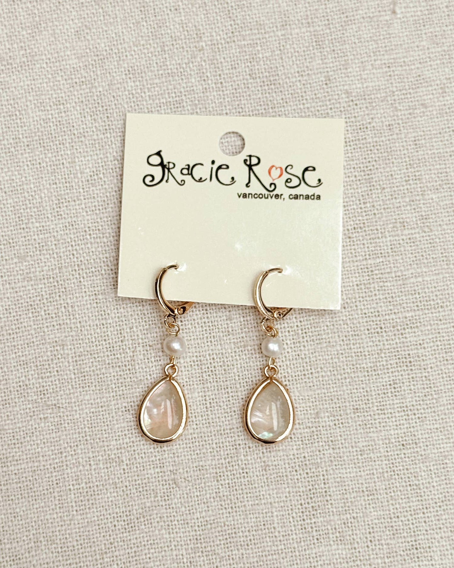 Gracie Rose Designs - Champagne Shell Tear Drop Gold Earrings