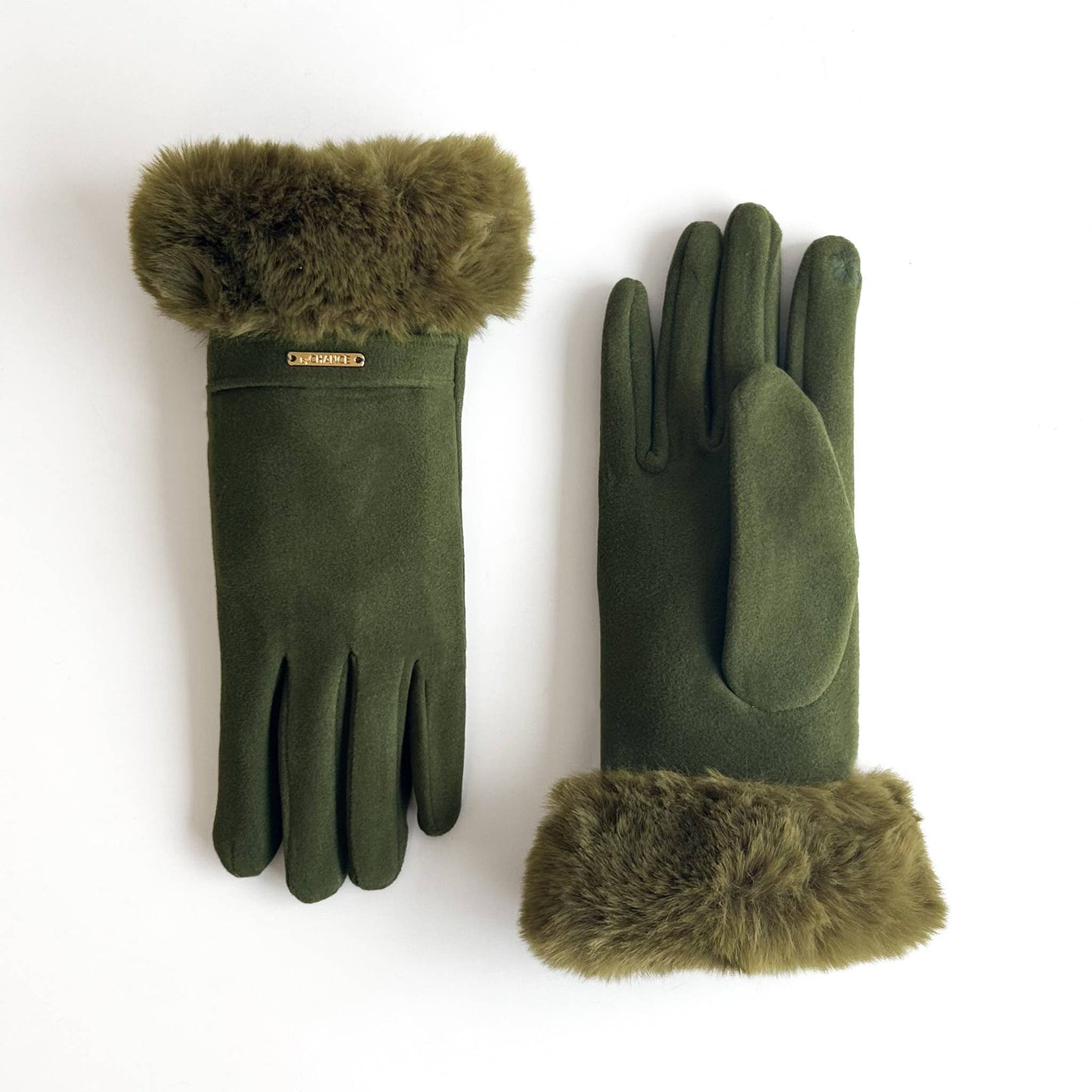 La-a SOLE - Microsuede Gloves w/ Faux Fur Cuff | Olive