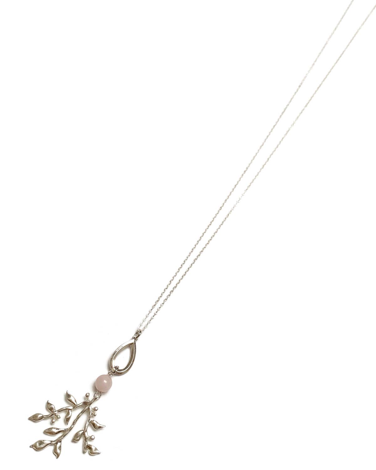 Gracie Rose Designs - Botanical Silver Pink Rose Quartz Tree Branch Necklace