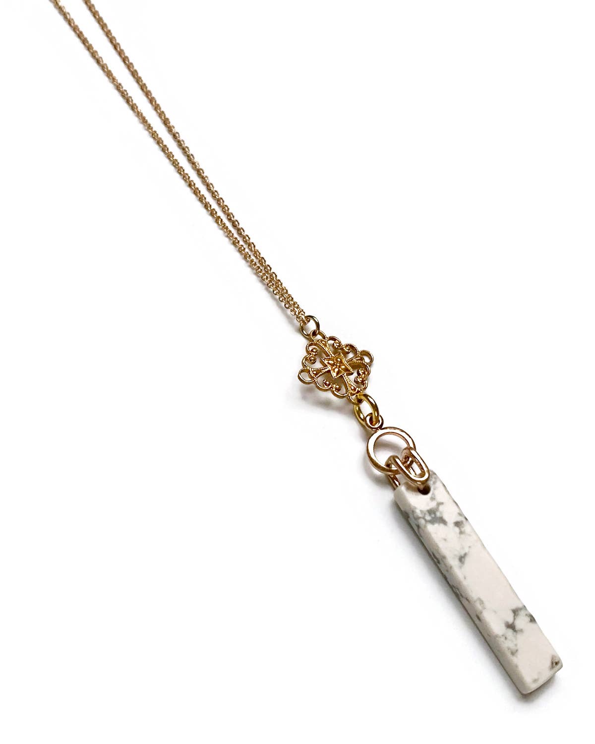 Gracie Rose Designs - Matte Gold Filigree White Howlite Pendant Necklace