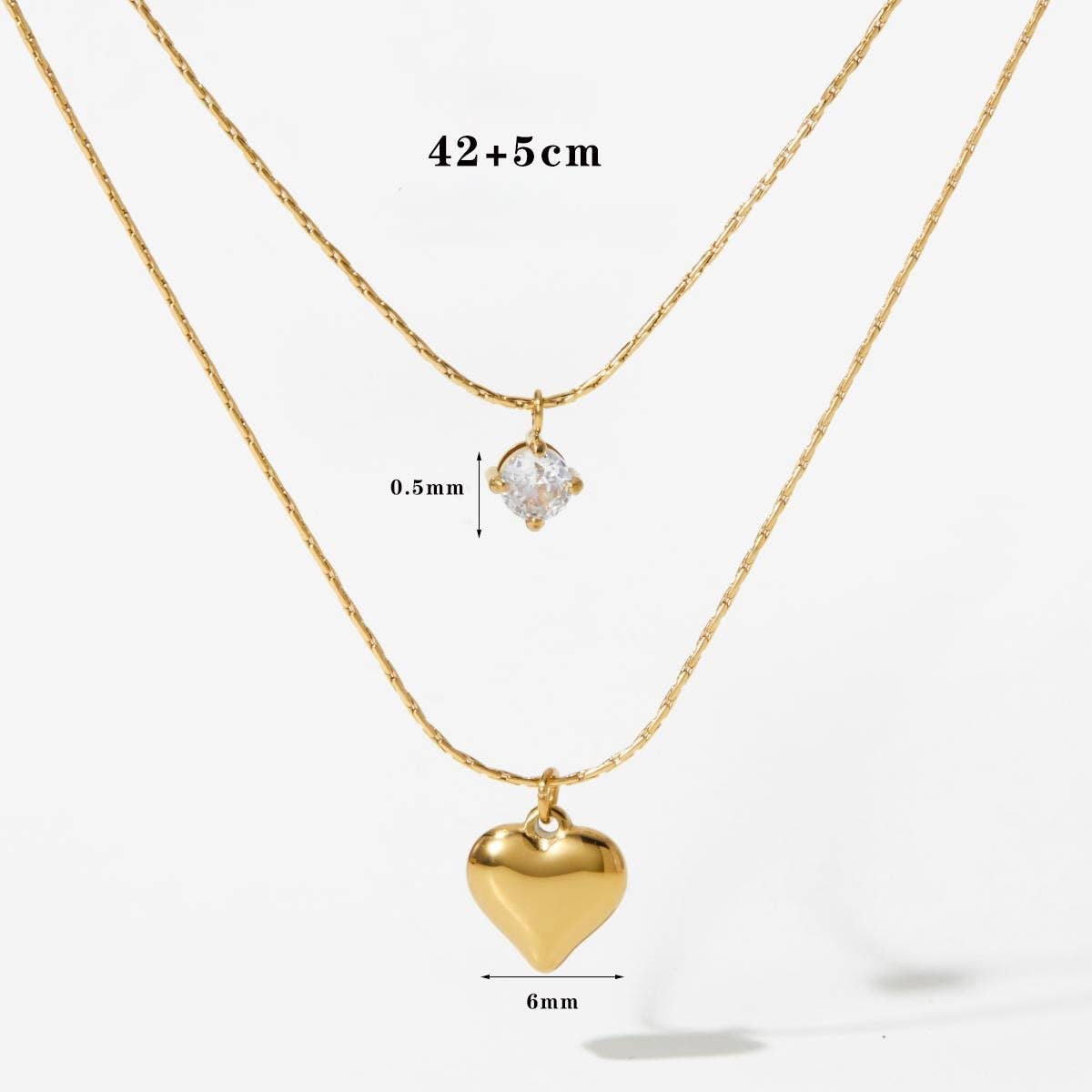 Aurea Jewelry - Layered Heart Necklace with Cubic Zirconia Charm