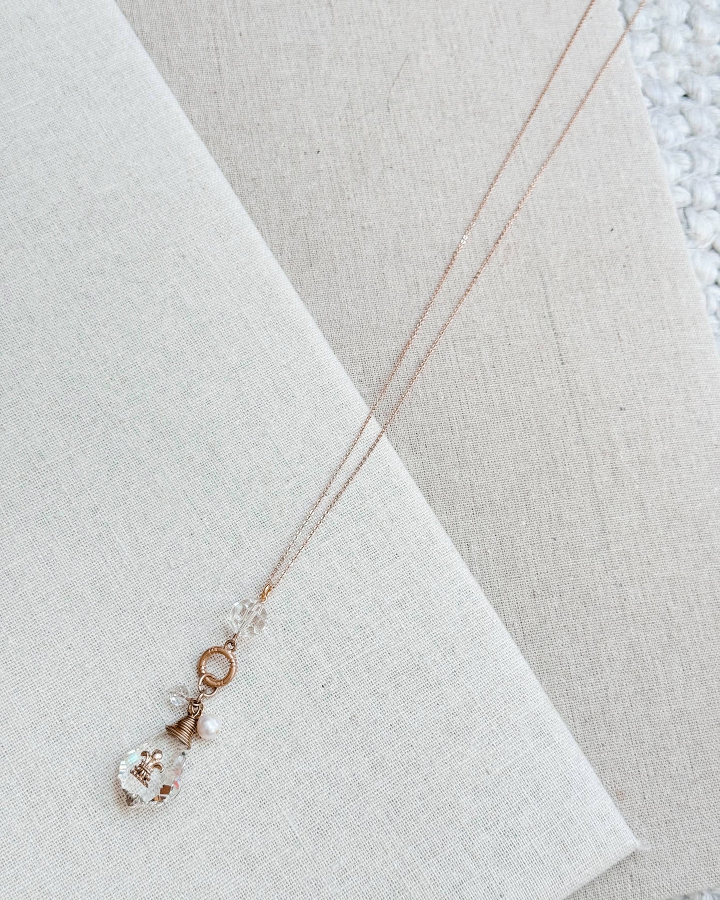 Gracie Rose Designs - Gold & Crystal Freshwater Pearl Fleur-de-Lis Long Necklace