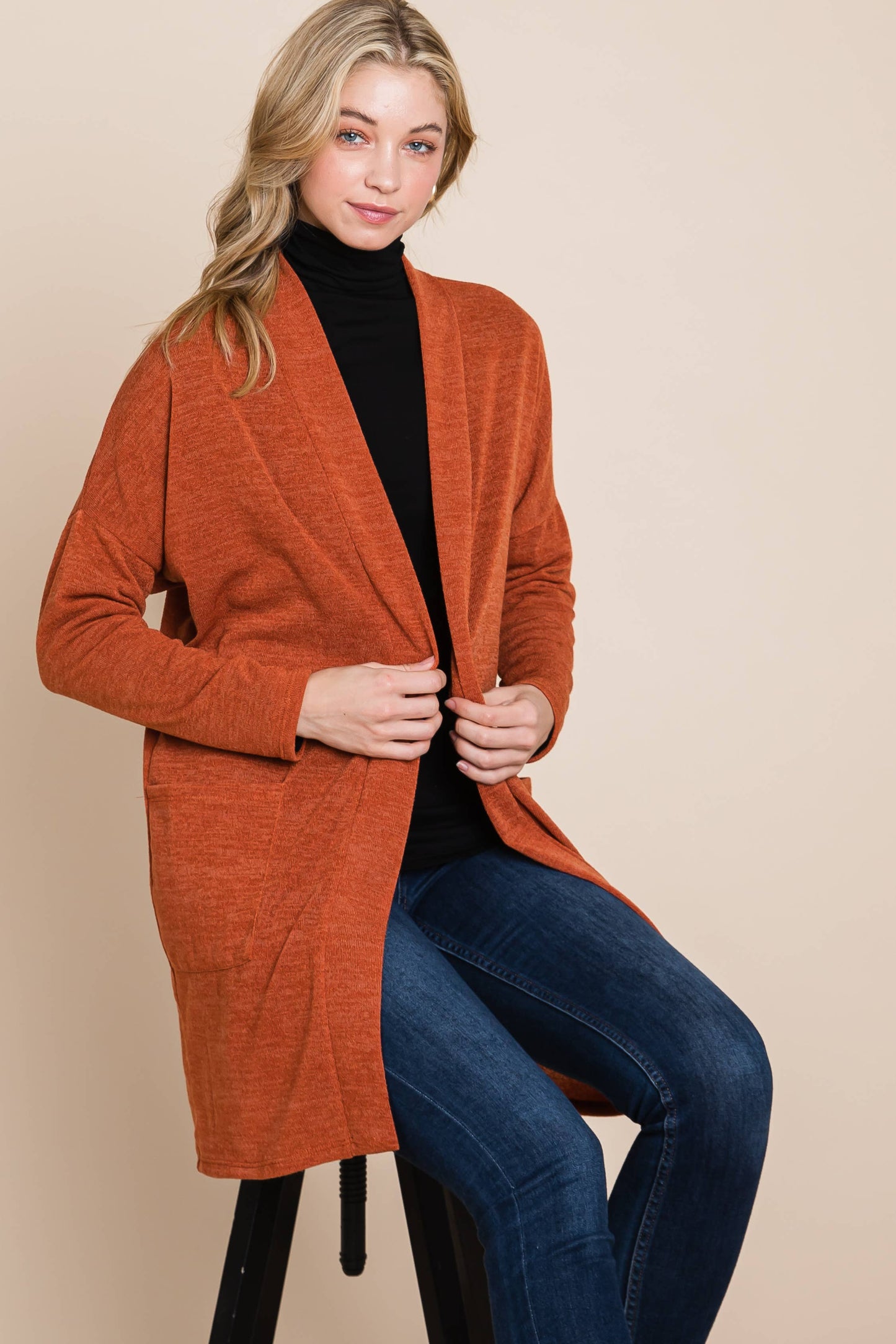 BOMBOM SOFT KNIT CARDIGAN WITH POCKETS Pumpkin
