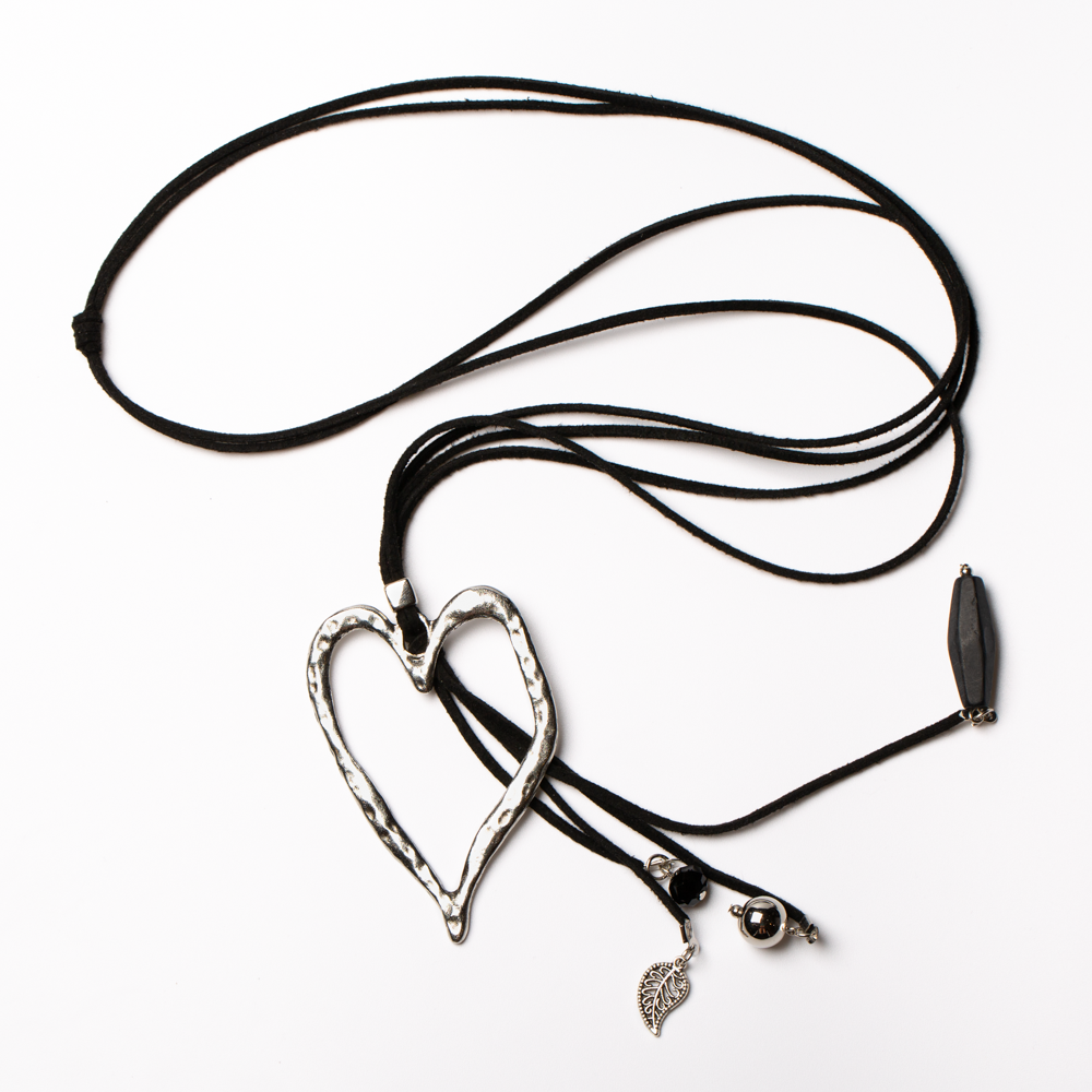 Suzie Blue Canada - Long Open Heart Pendant On Suede With Charms