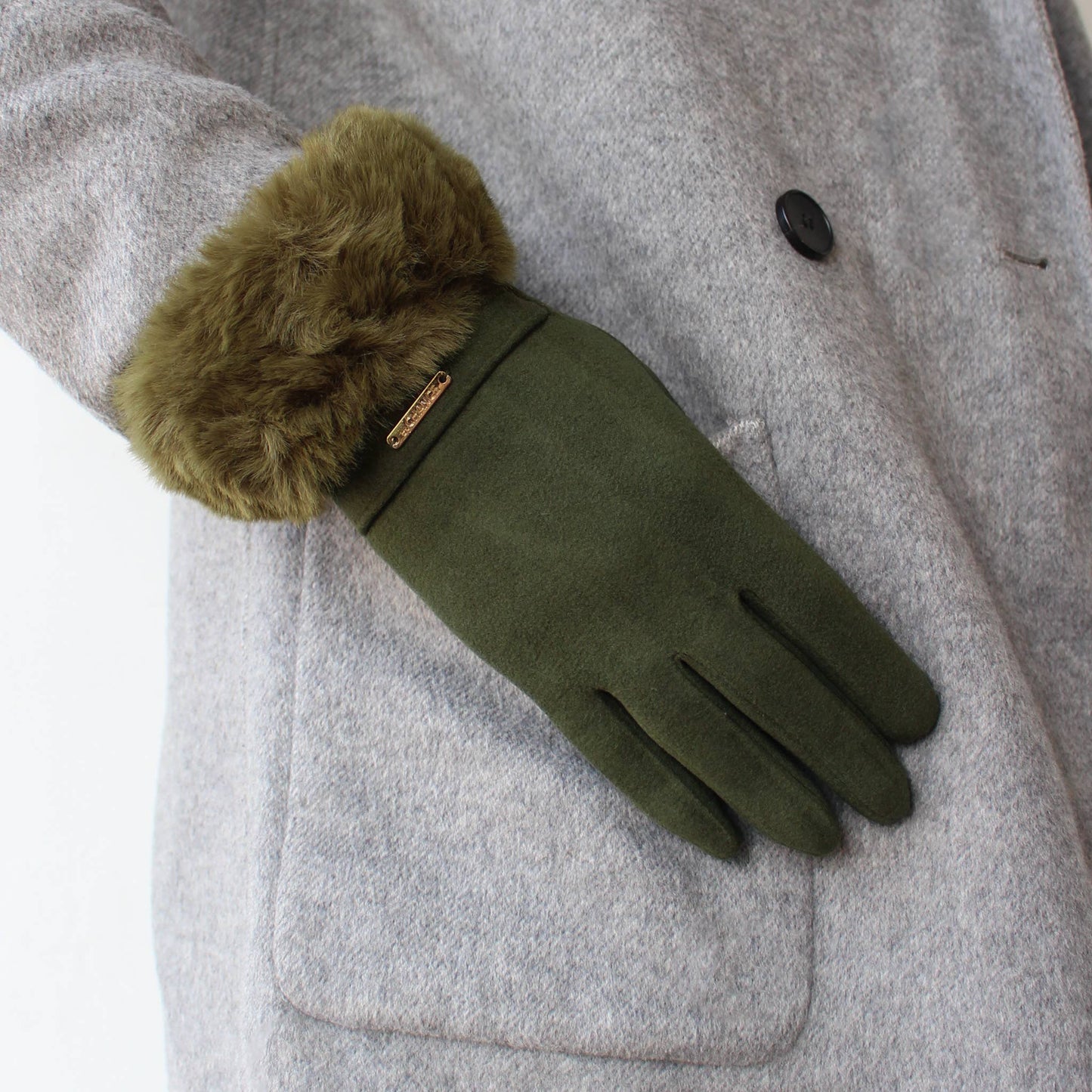 La-a SOLE - Microsuede Gloves w/ Faux Fur Cuff | Olive