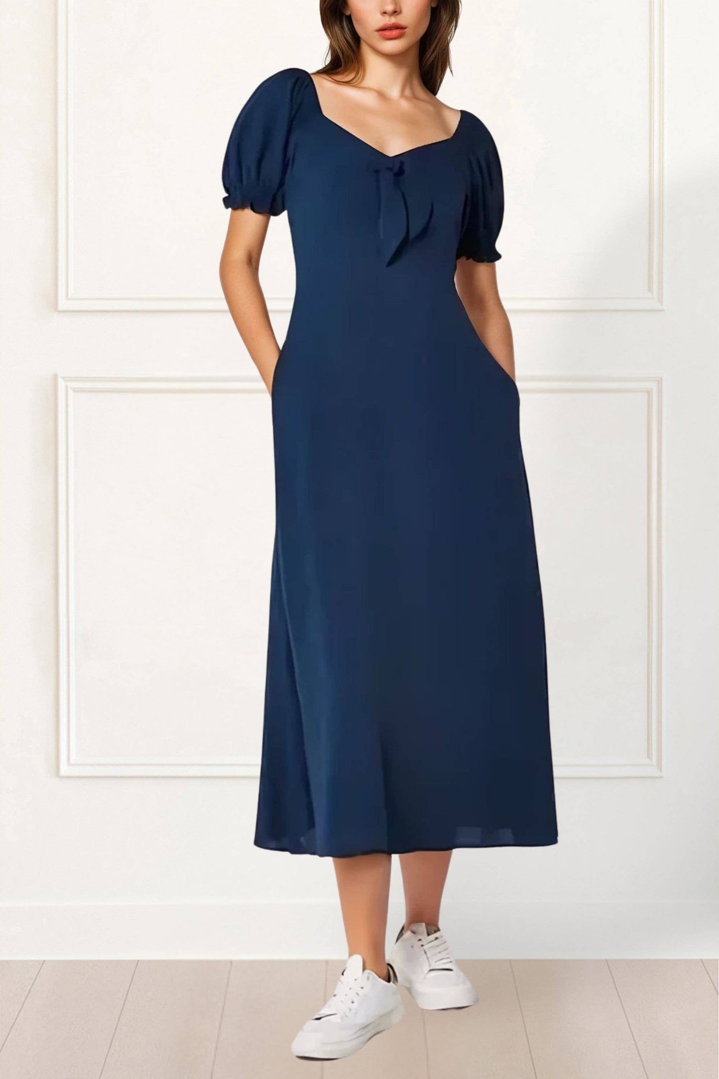 ANNICK - Genevieve Midi Dress A-Line Solid Color
