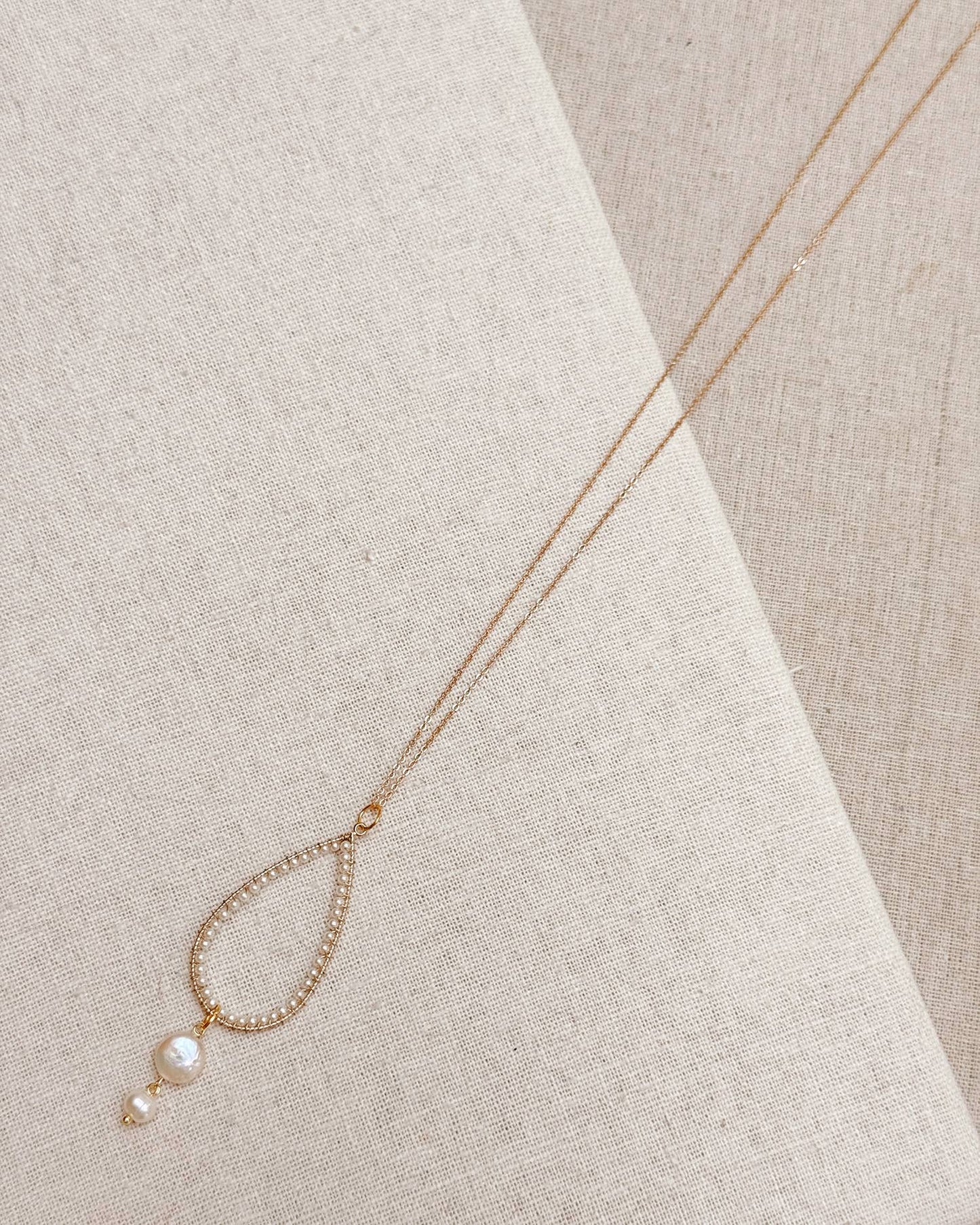 Gracie Rose Designs - Gold Teardrop Freshwater Coin Pearl Pendant Necklace