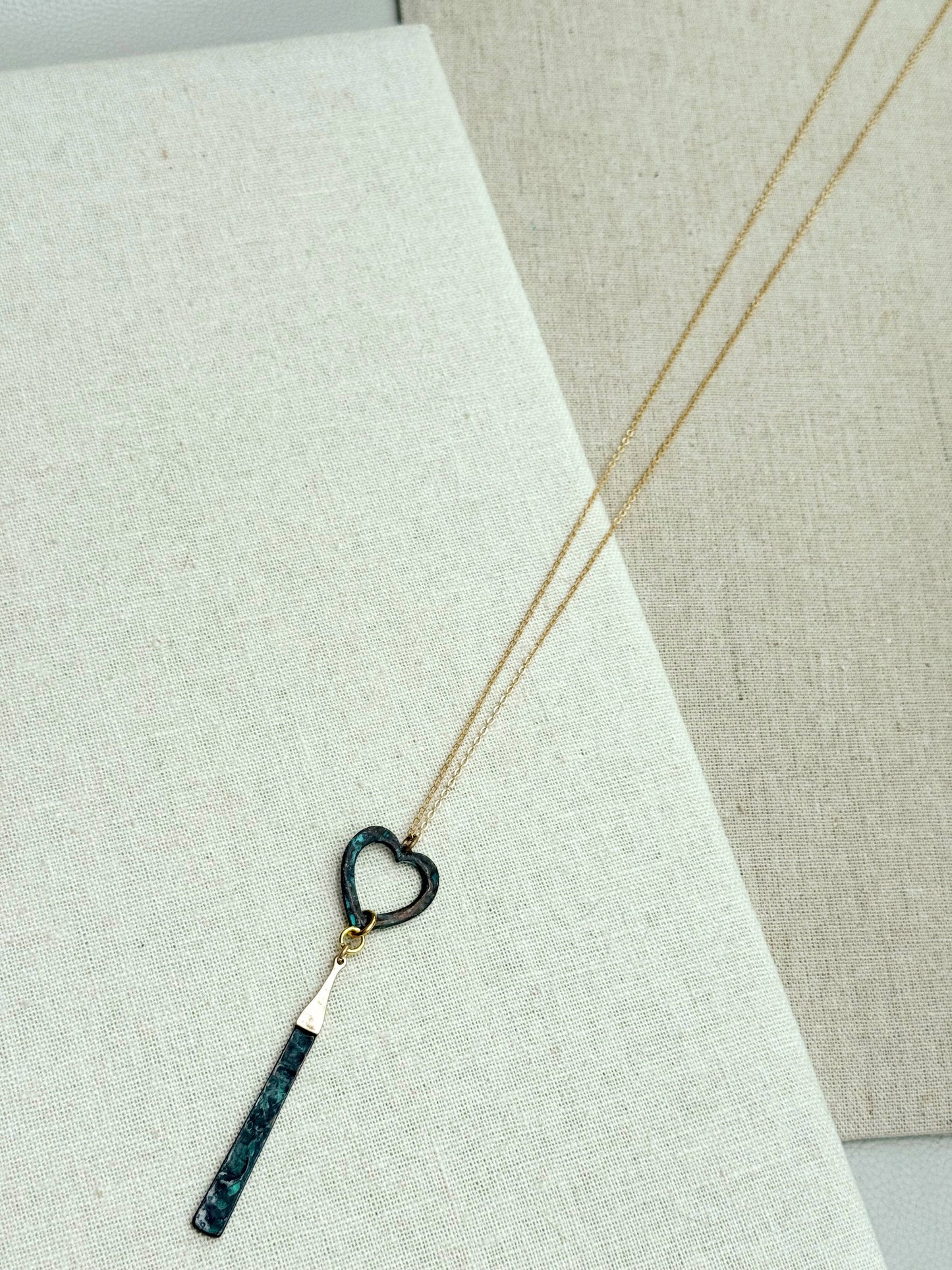 Gracie Rose Designs - Matte Gold Patina Heart & Bar Pendant Necklace