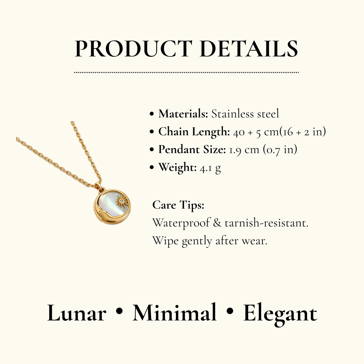 Aurea Jewelry - Stainless Steel Sun & Moon Mother-of-Pearl Pendant Necklace
