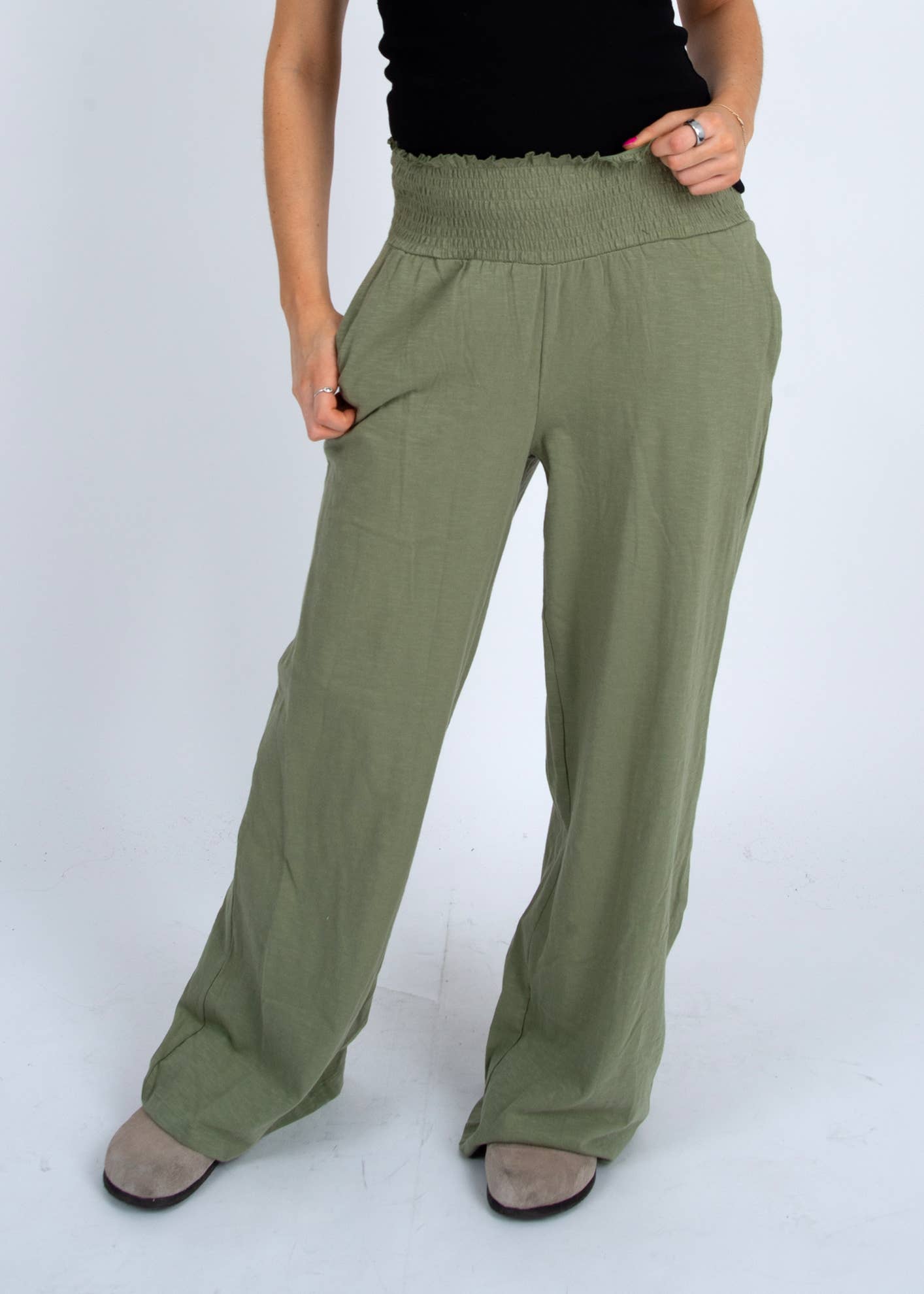 RD Style - TEDDY RUCHED WAISTBAND PANTS