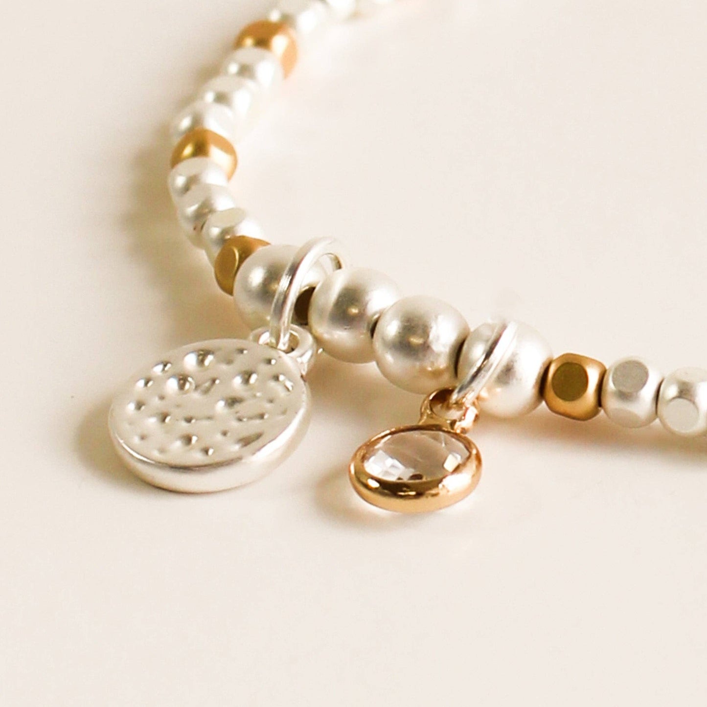 La-a SOLE - Stretch Bracelet | Hammered Charm. Gold & Silver