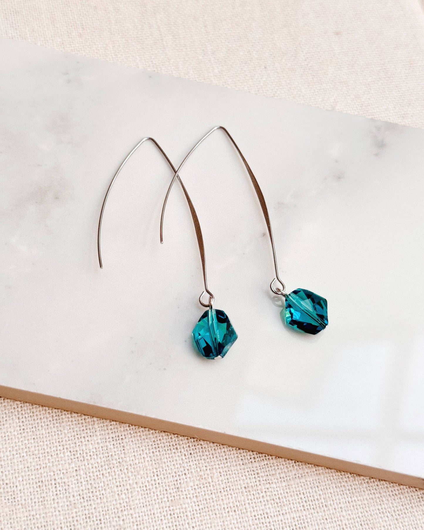 Gracie Rose Designs - Blue Zircon Swarovski Crystal Long Thread Through Earrings