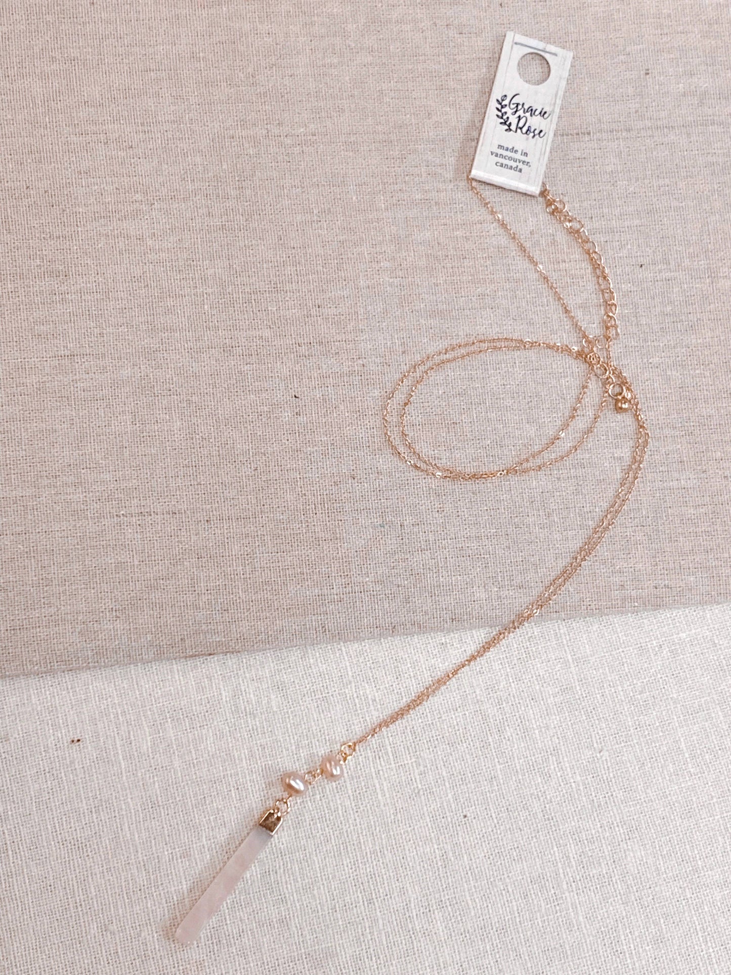 Gracie Rose Designs - Minimalist Soft Pink Freshwater Pearl Rose Quartz Necklace