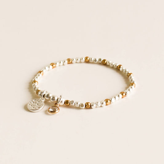La-a SOLE - Stretch Bracelet | Hammered Charm. Gold & Silver