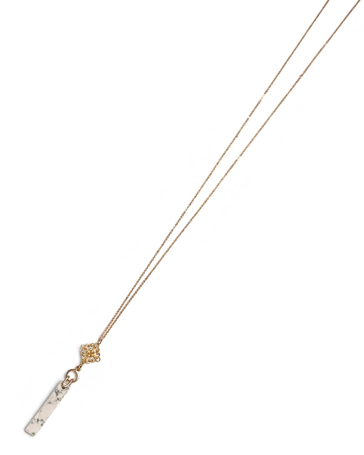 Gracie Rose Designs - Matte Gold Filigree White Howlite Pendant Necklace