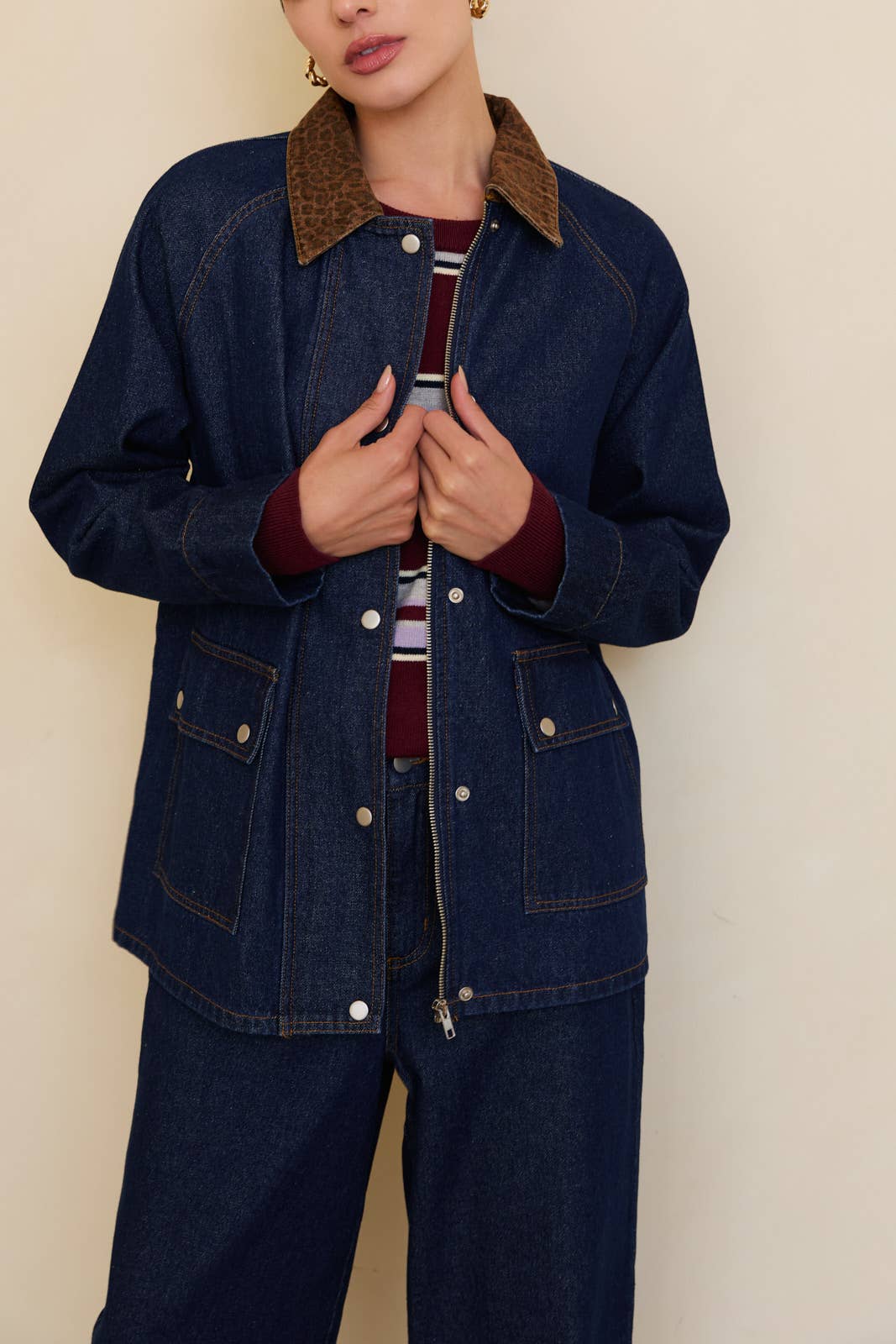 Sunday Edition Denim Jacket with Leopard Print