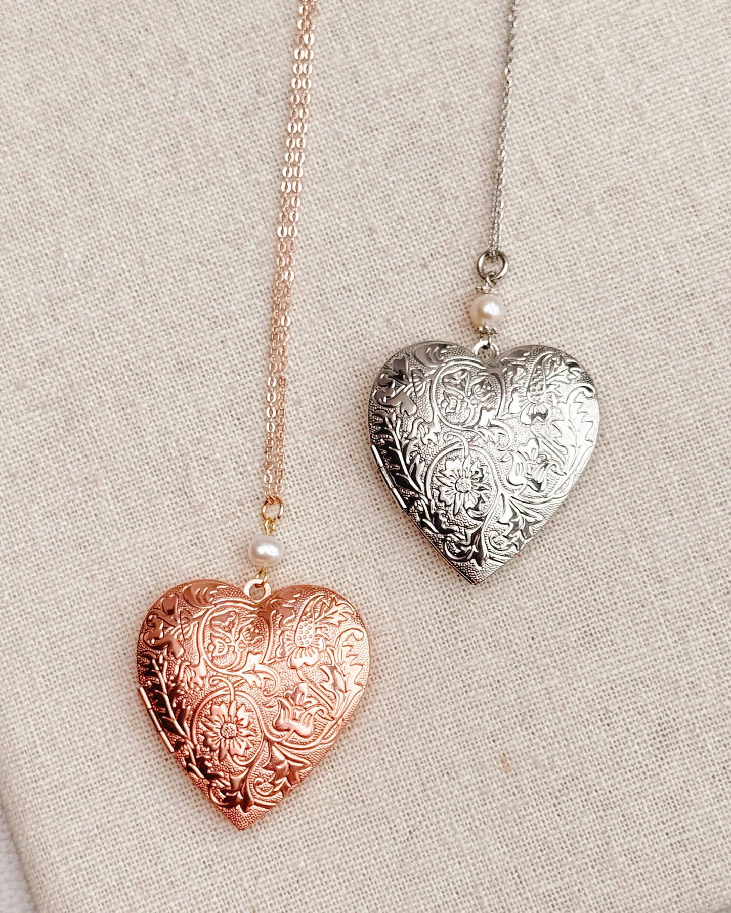 Gracie Rose Designs - Large Rose Gold Heart Locket Freshwater Pearl Necklace