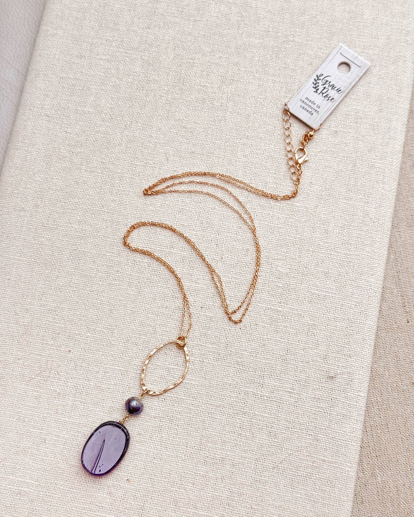 Gracie Rose Designs - Amethyst Stone & Freshwater Pearl Gold Hoop Pendant Necklace
