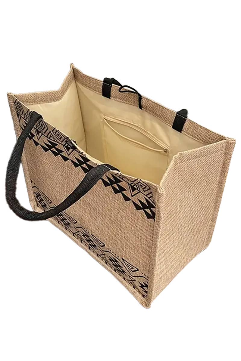 Aztec Burlap Beach Bag Mandala