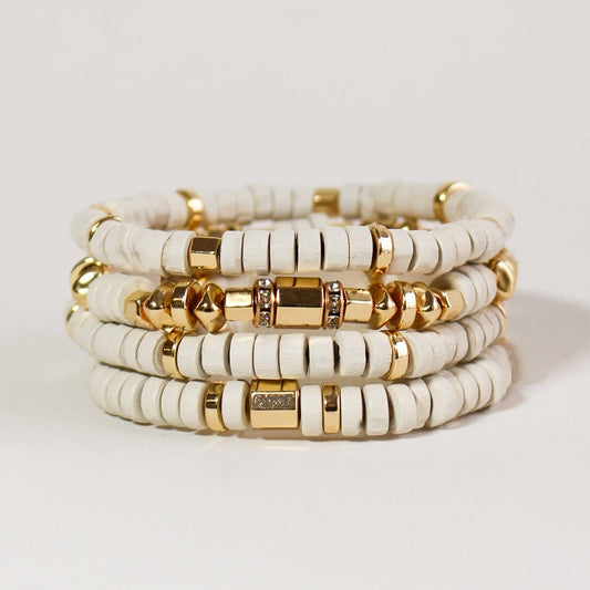La-a SOLE - Stretch Bracelet | Layered. Ivory & Gold