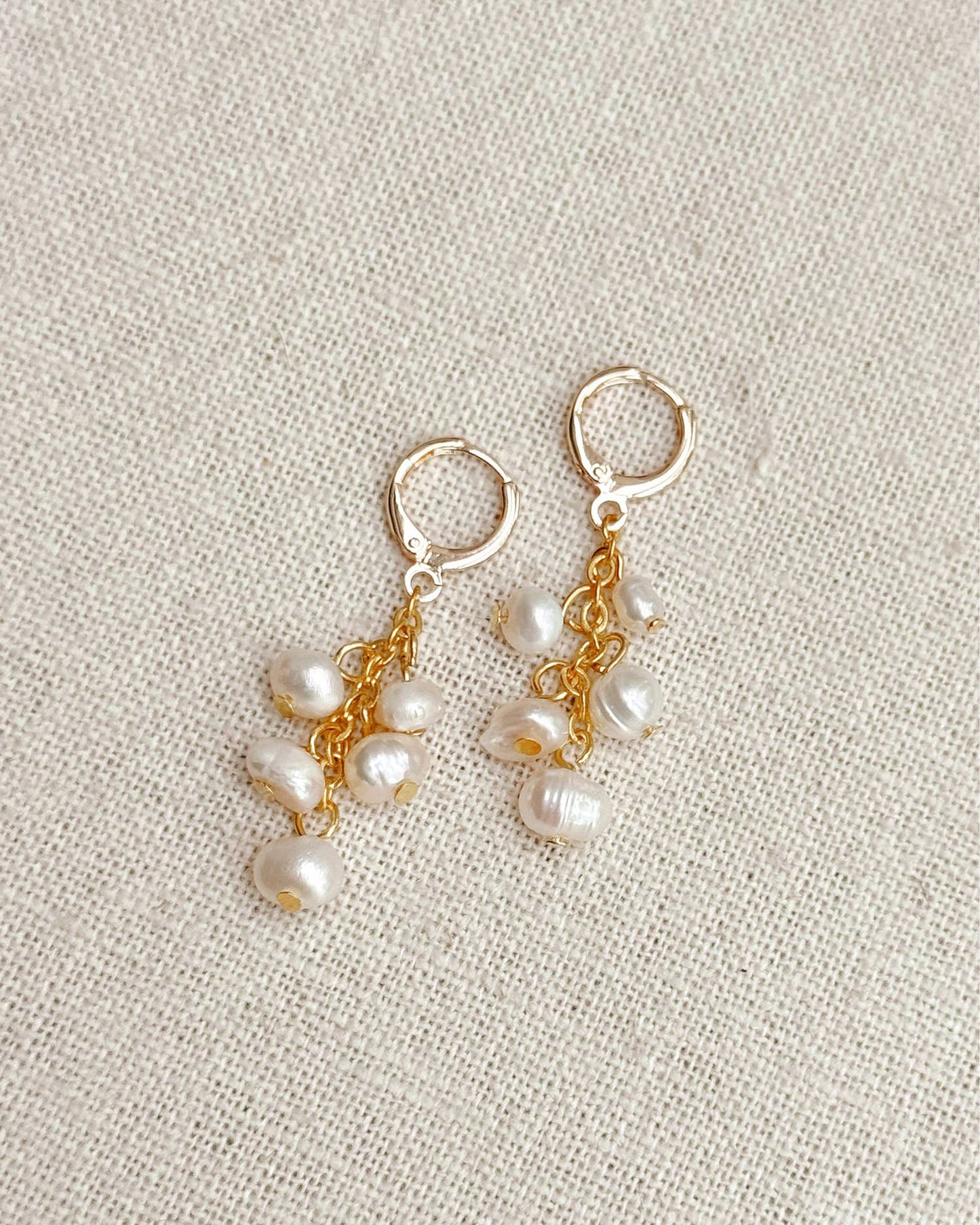 Gracie Rose Designs - Freshwater Pearl Tassel Drop Gold Huggie Earrings