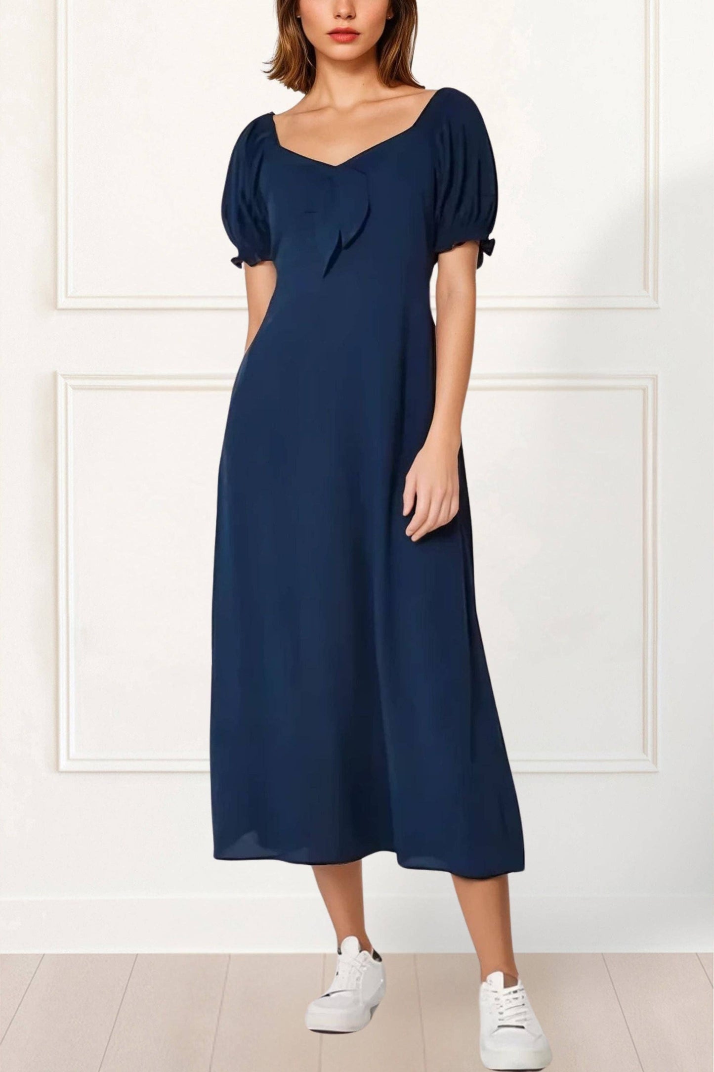 ANNICK - Genevieve Midi Dress A-Line Solid Color