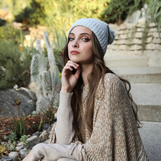 Chenille Super Soft Toque with Pom Pom in Light Blue