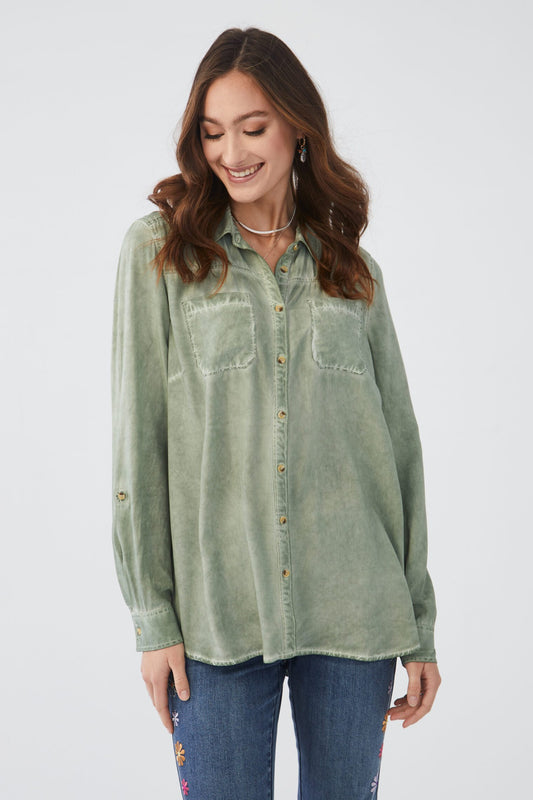 French Dressing Long Sleeve Pigment Dye Shirt Bayleaf