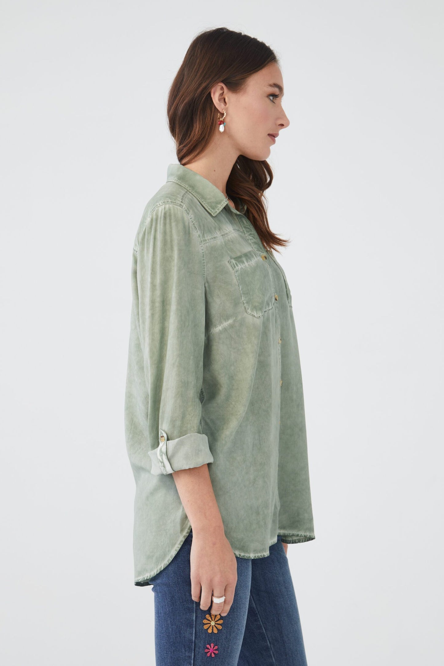 French Dressing Long Sleeve Pigment Dye Shirt Bayleaf