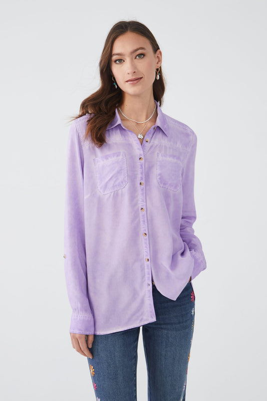 French Dressing Long Sleeve Pigment Dye Shirt Wild Pansy